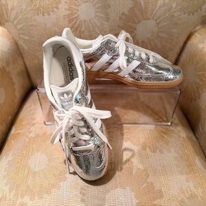 Adidas Metallic Silver and White Sneakers